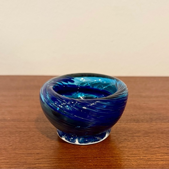 Murano Other - Vintage Murano Art Glass Small Bowl Cobalt Blue Swirl Catchall Dish EUC